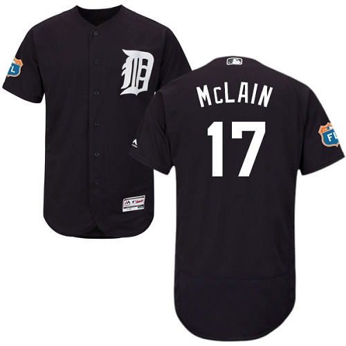 Tigers #17 Denny McLain Navy Blue Flexbase Authentic Collection Stitched MLB Jersey - Click Image to Close